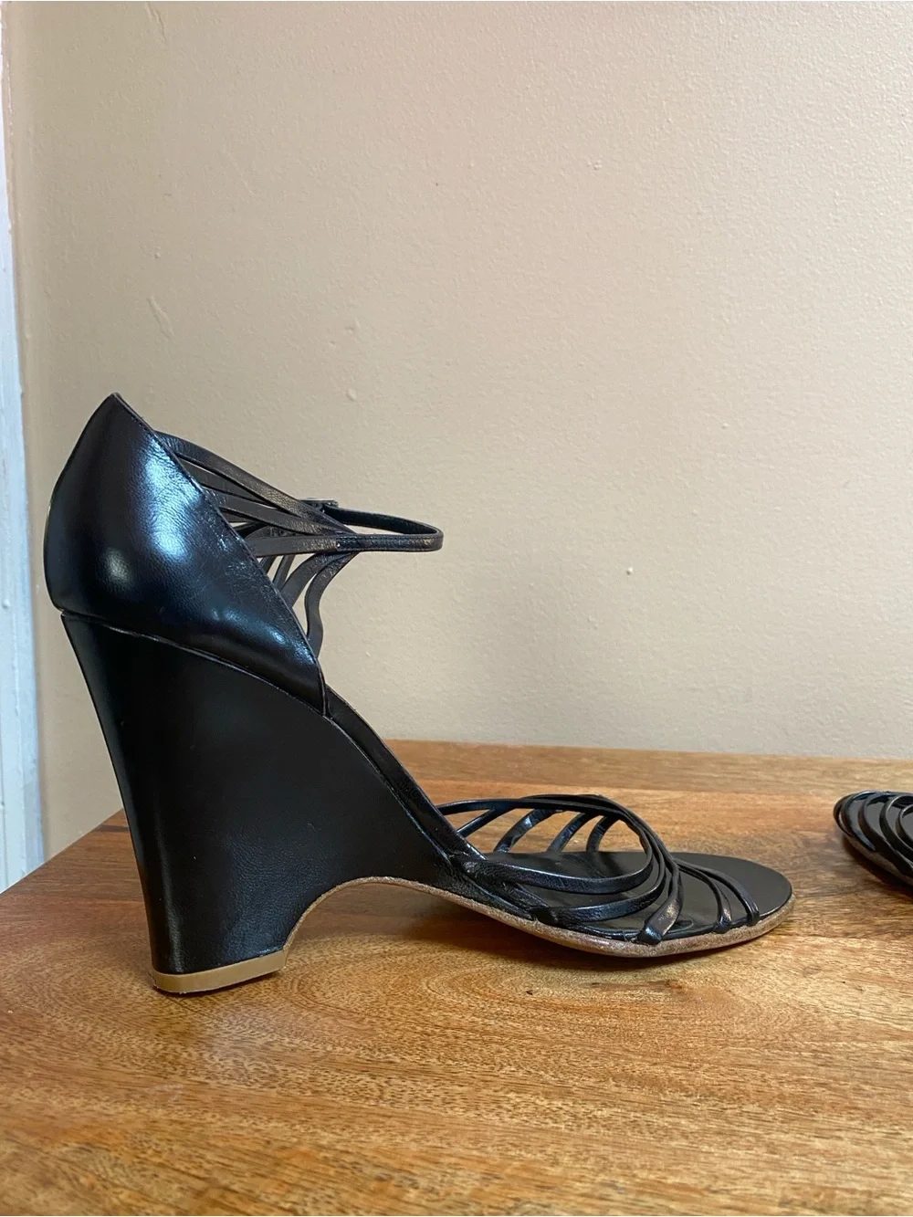 VTG Y2K Marc Jacobs Black Leather Wedge Shoes Ankle Strap
